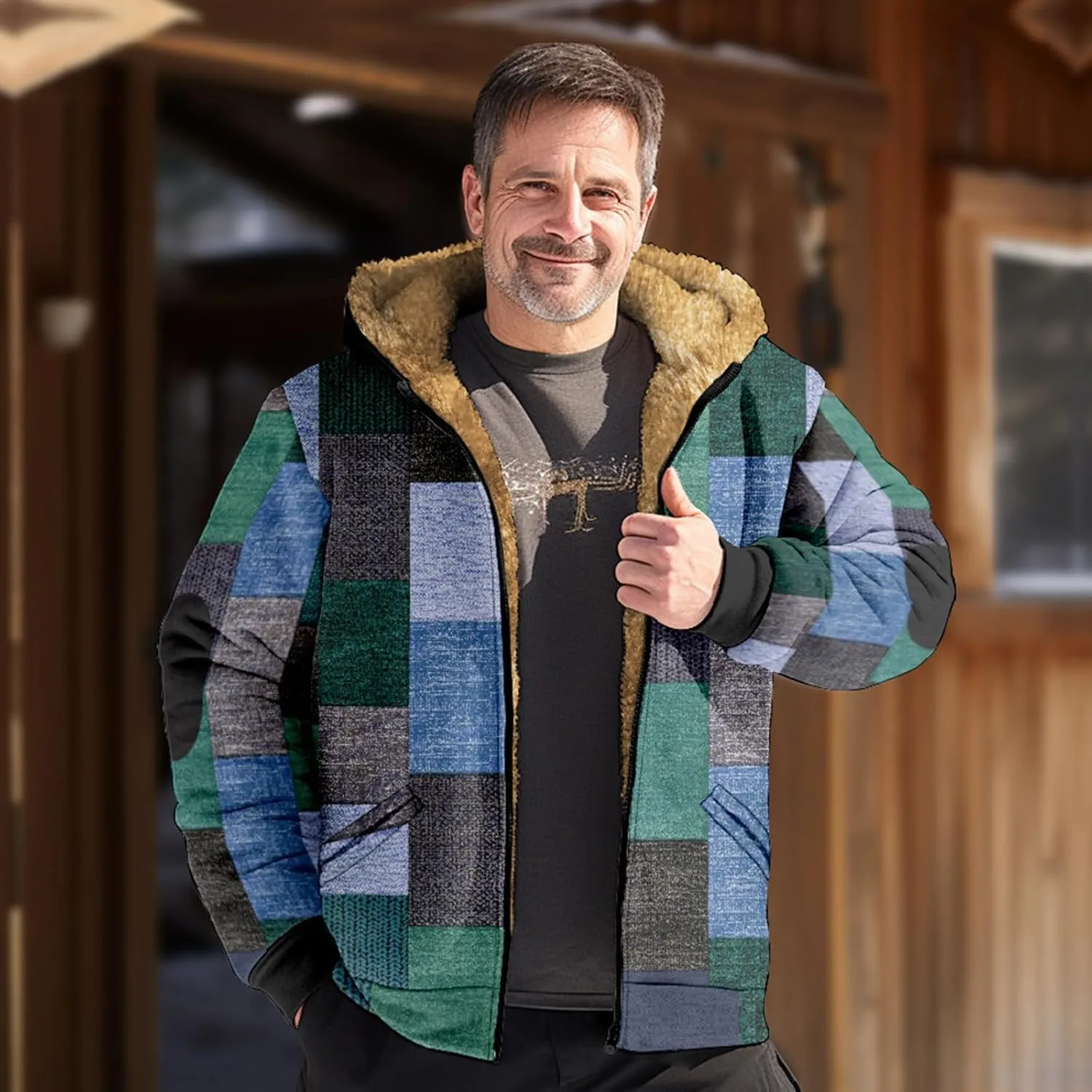 Men's Sherpa Lined Full Zip Fleece Hoodie Heavyweight Fleece Sweatshirt Thick Sherpa Lined Shirts