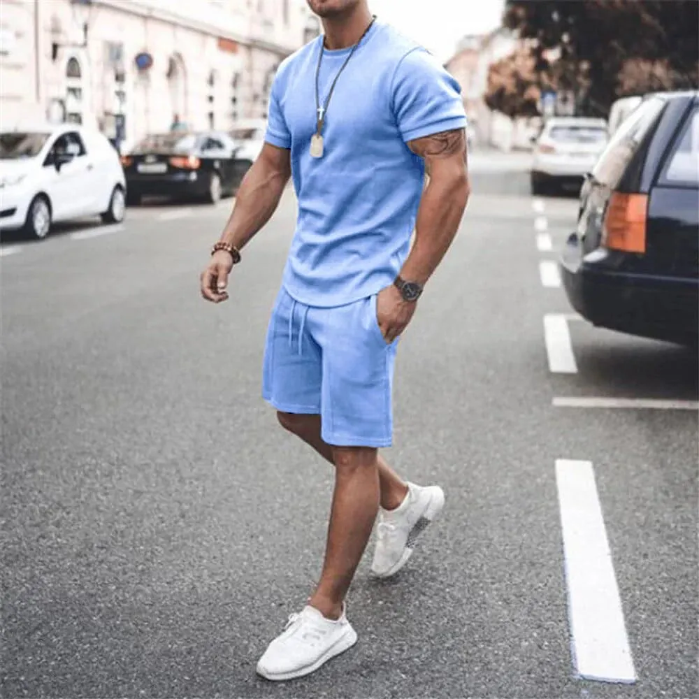 Men's Shirt and Shorts Set 2 Piece Outfits Fashion Summer Tracksuits Casual Sportwear Set