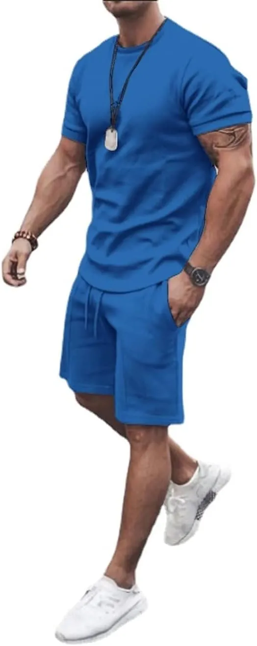Mens Short Sets 2 Piece Outfits Summer Casual Muscle Gym Workout Athletic T Shirt Outfits for Men