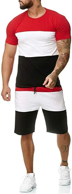 Mens Short Sets 2 Piece Outfits Summer Casual Muscle Gym Workout Athletic T Shirt Outfits for Men
