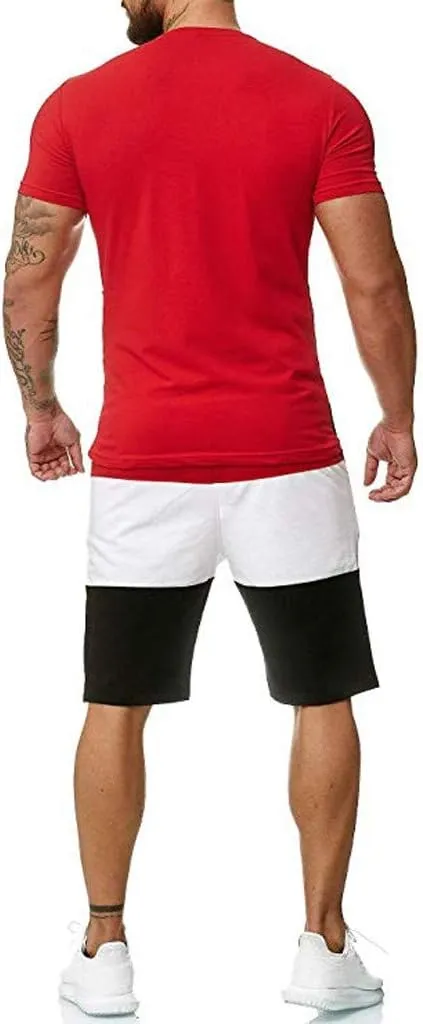 Mens Short Sets 2 Piece Outfits Summer Casual Muscle Gym Workout Athletic T Shirt Outfits for Men