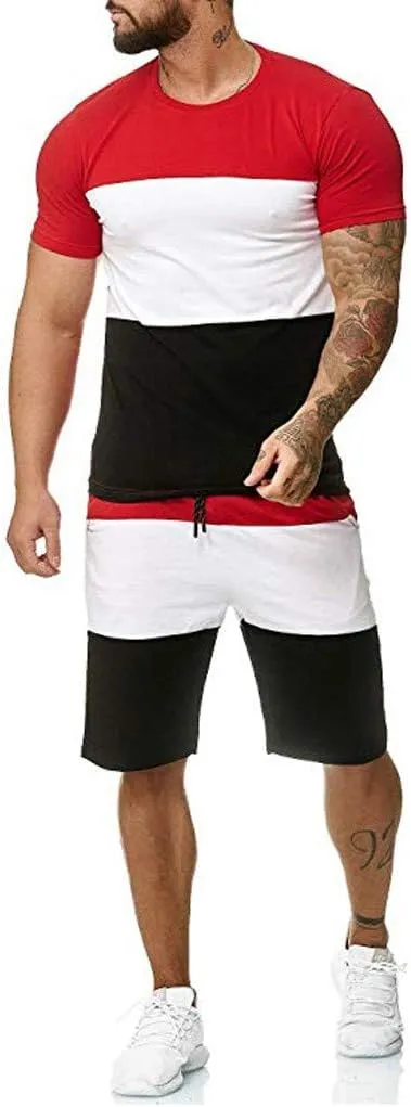 Mens Short Sets 2 Piece Outfits Summer Casual Muscle Gym Workout Athletic T Shirt Outfits for Men
