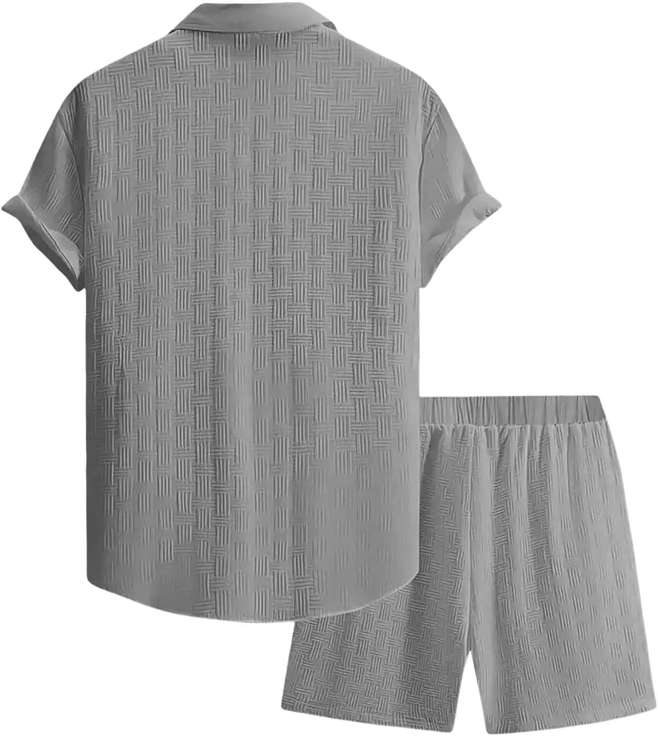 Men's Summer 2 Piece Outfit Set Short Sleeve Button Down Shirt Drawstring Shorts Lightweight Breathable Outfit Set