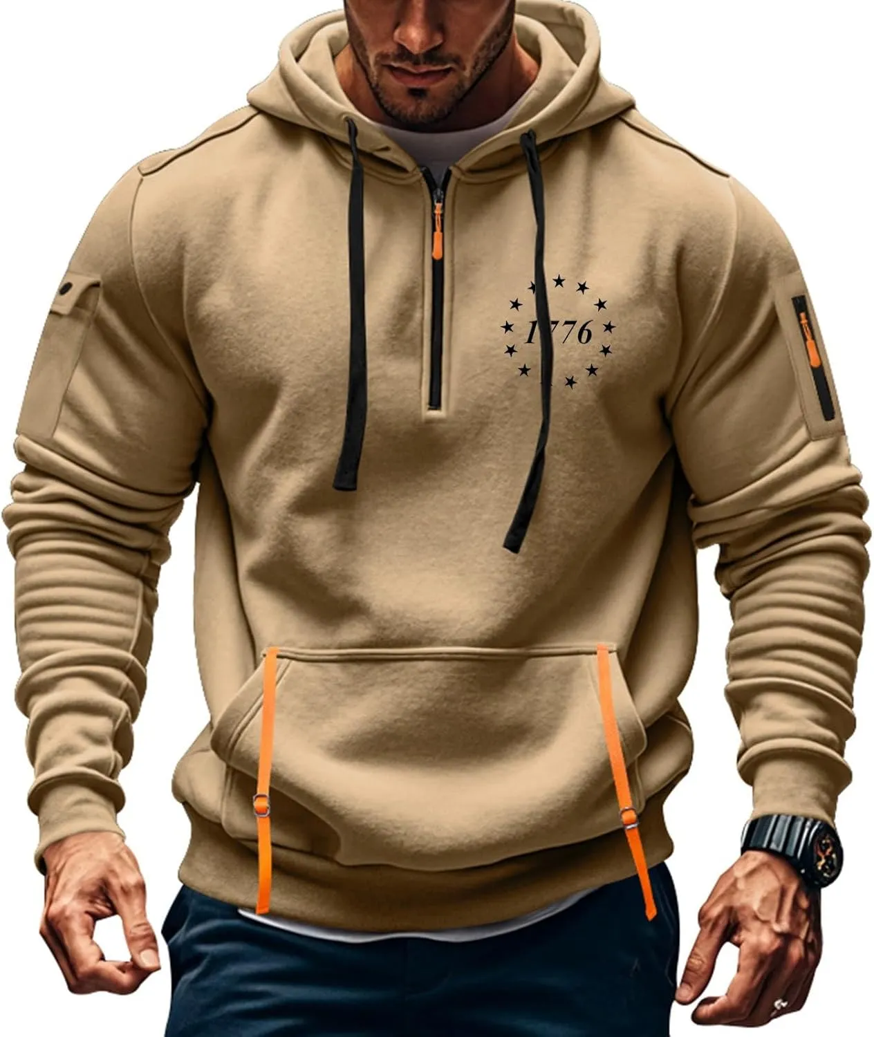 Men's Sweatshirt 1/4 Zip Gym Athletic Soft Drawstring Mens Hoodie Lightweight Basic Sweatshirt with Pockets