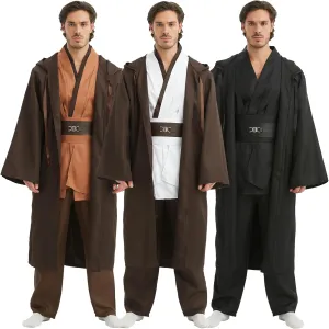 Men's Tunic Costumes Adult Tunic Hooded Robe Set Halloween Cosplay Costumes Knight Cloak With Pocket (Brown, Medium)