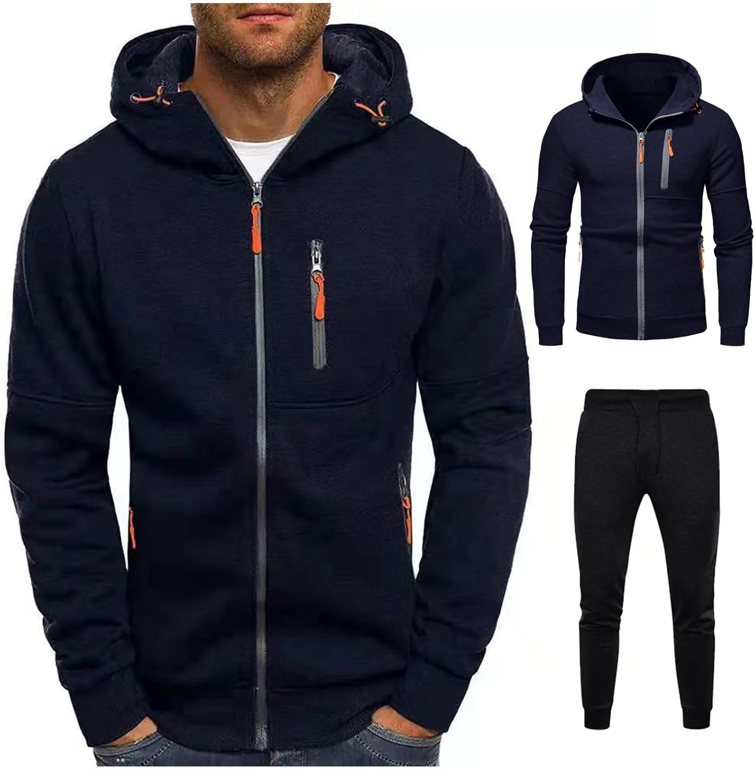 Mens Ultimate Full-Zip Hoodie Men's Spring And Autumn Long Sleeve Half Zip Hoodie Collar Drawstring Hoodies Pullover