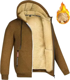 Men's Winter Sherpa Lined Hoodie Jacket Full Zip Heavyweight Fleece Warm Hooded Sweatshirt with Pockets for Outdoor