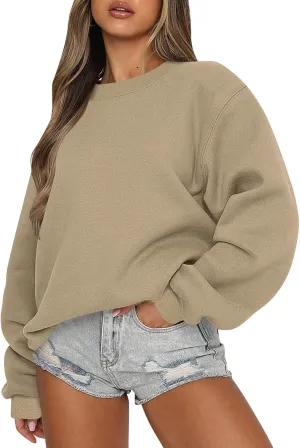 midelxp Oversized Crewneck Sweatshirts Women Soft Fleece Long Sleeve Casual Pullover Top Comfy Cute Hoodies for Teen Girls
