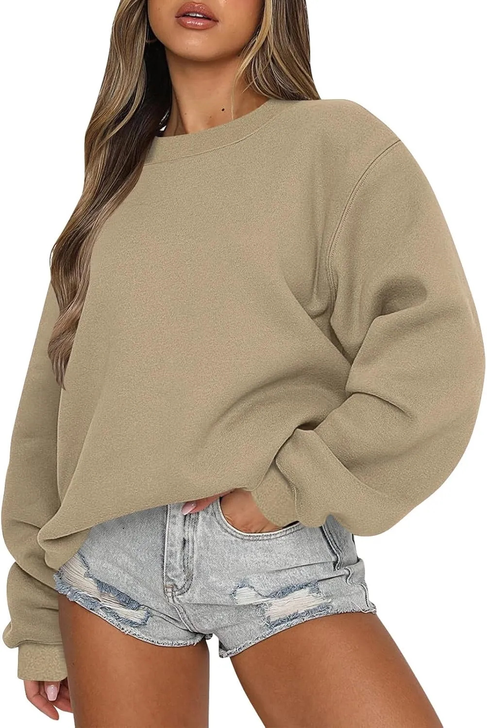 midelxp Oversized Crewneck Sweatshirts Women Soft Fleece Long Sleeve Casual Pullover Top Comfy Cute Hoodies for Teen Girls