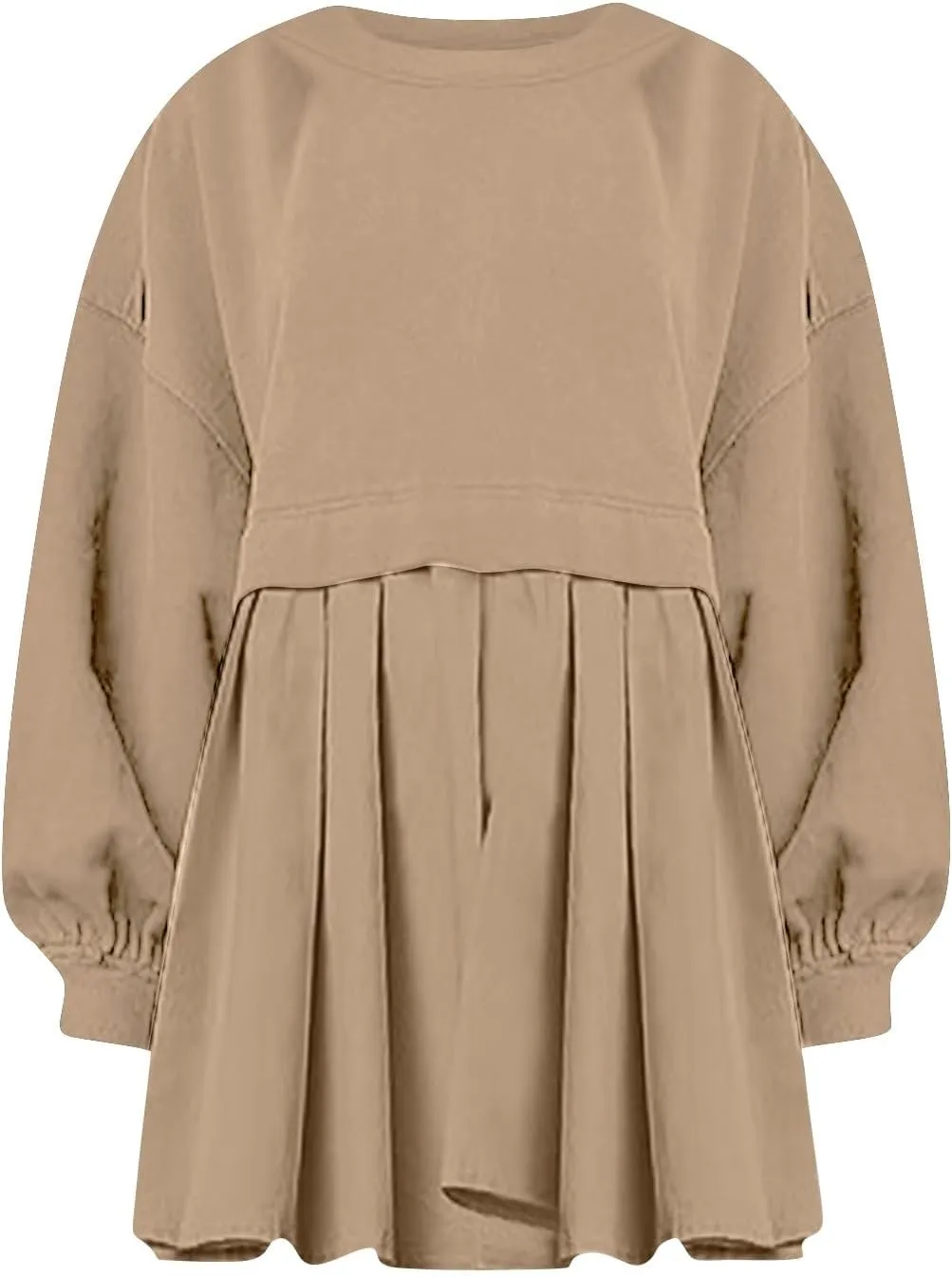midelxp Womens Oversized Sweatshirt Dress Crewneck Patchwork Preppy Clothes Fall Long Sleeve Pullover Pleated Hem Mini Dress
