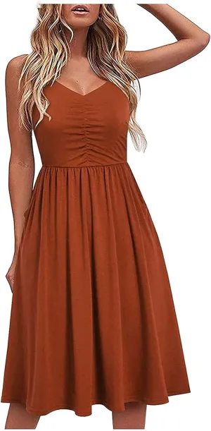 Midi Summer Dress V-Neck Temperament Women's Sling Dress Lace-up Knee-Length Women Gowns and Evening Dresses Plus