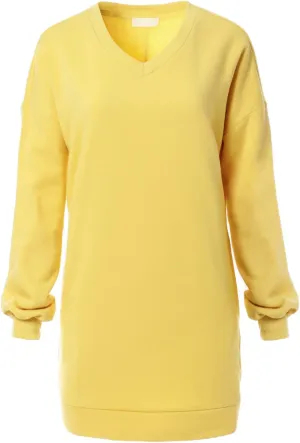 MixMatchy Women's Oversized V-Neck Tunic Sweatshirt with Side Pockets