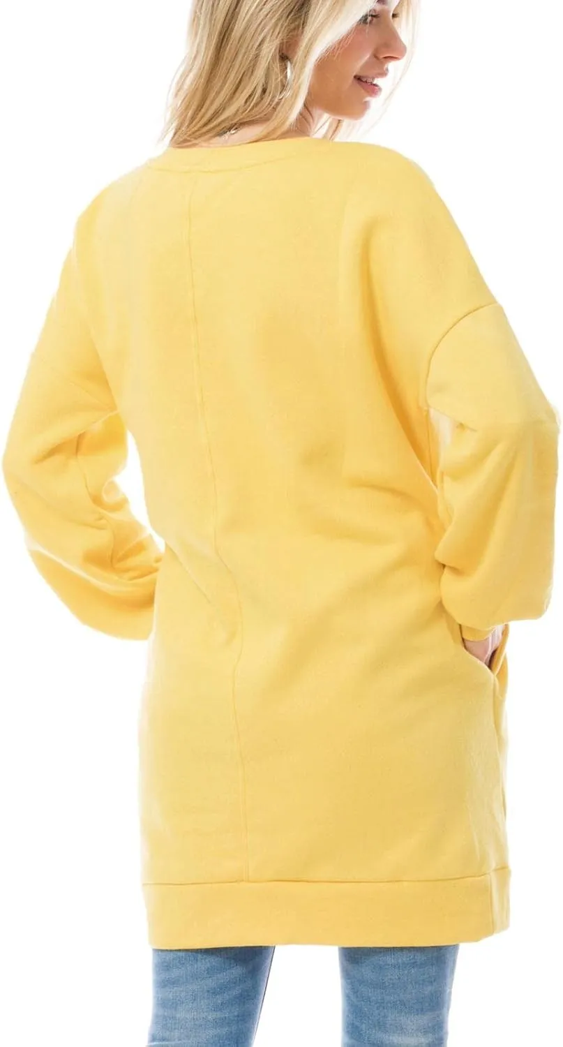 MixMatchy Women's Oversized V-Neck Tunic Sweatshirt with Side Pockets