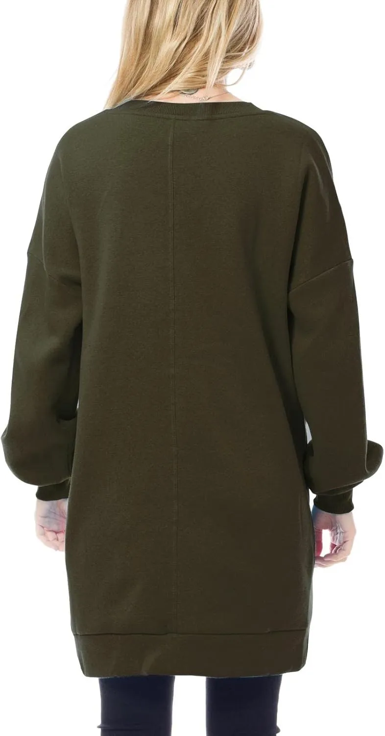MixMatchy Women's Oversized V-Neck Tunic Sweatshirt with Side Pockets