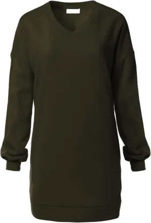 MixMatchy Women's Oversized V-Neck Tunic Sweatshirt with Side Pockets
