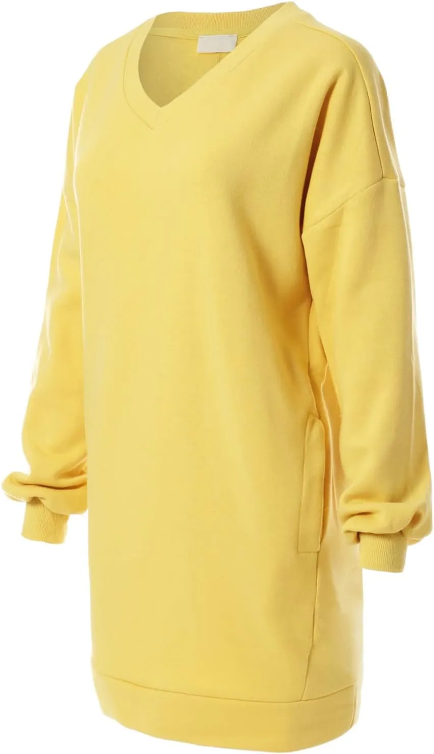 MixMatchy Women's Oversized V-Neck Tunic Sweatshirt with Side Pockets