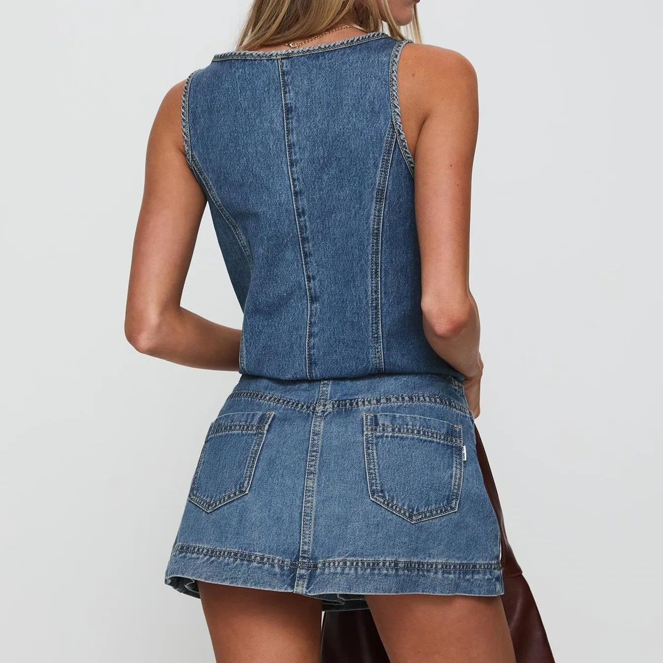 Molilove Women's 2 Piece Denim Outfits Tie Up Sleeveless Top Shorts Set Tracksuit Y2k Two Piece Jeans Set Vacation Outfits