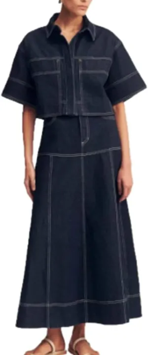 Molilove Women's Denim Set 2 Piece Outfits Casual Denim Shirt Maxi Skirt Set Jean Outfits Vintage Y2k Two Piece Streetwear