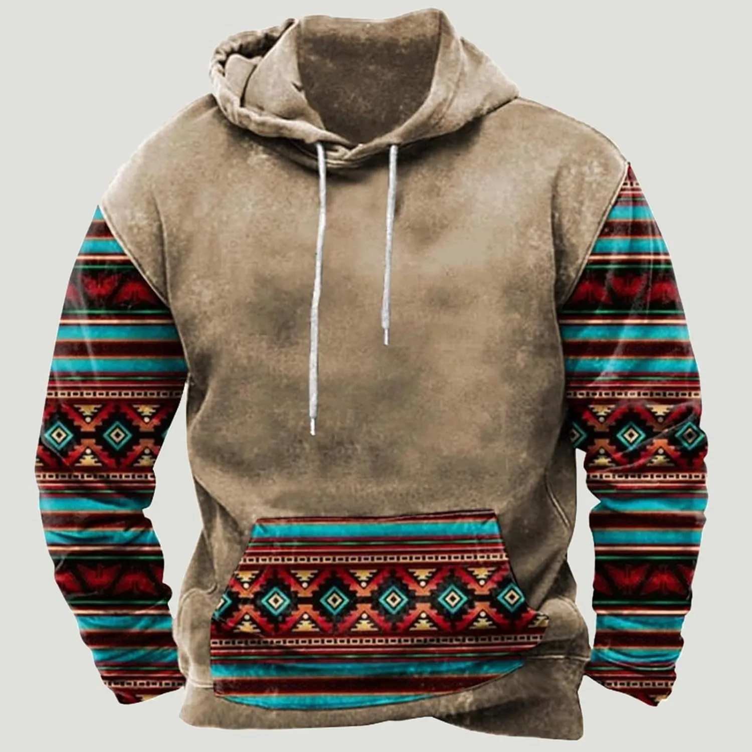 Muscularfit Mens Crewneck Sweatshirts Graphic Vintage Western Aztec Ethnic Drawstring Pullover Ethnic Print Patchwork Hoodies