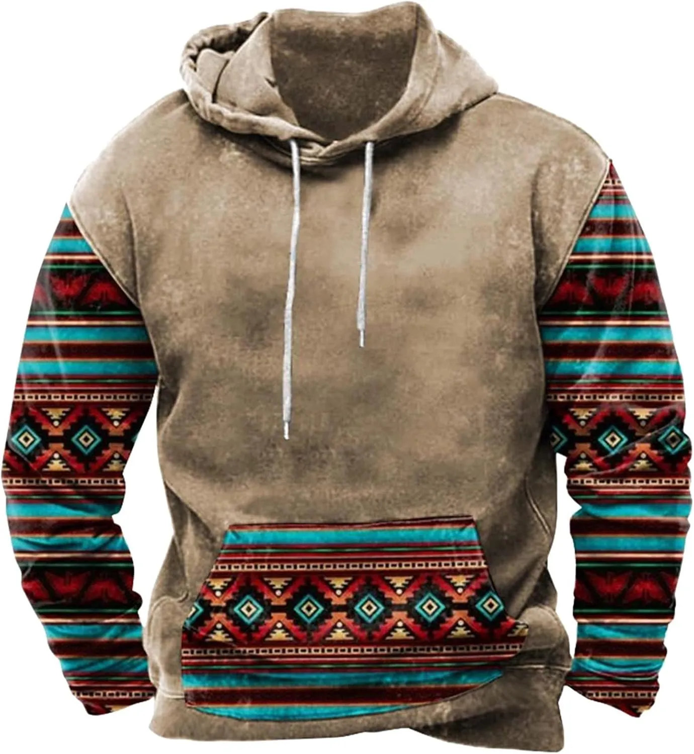 Muscularfit Mens Crewneck Sweatshirts Graphic Vintage Western Aztec Ethnic Drawstring Pullover Ethnic Print Patchwork Hoodies