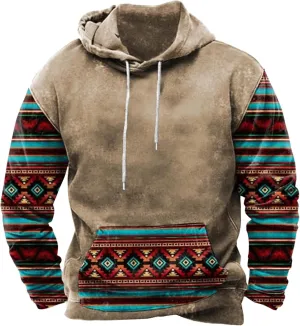 Muscularfit Mens Crewneck Sweatshirts Graphic Vintage Western Aztec Ethnic Drawstring Pullover Ethnic Print Patchwork Hoodies