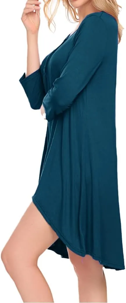 Naggoo Women's 3/4 Sleeve Button V Neck High Low Loose Fit Casual Long Tunic Tops Tee Shirts S-3XL