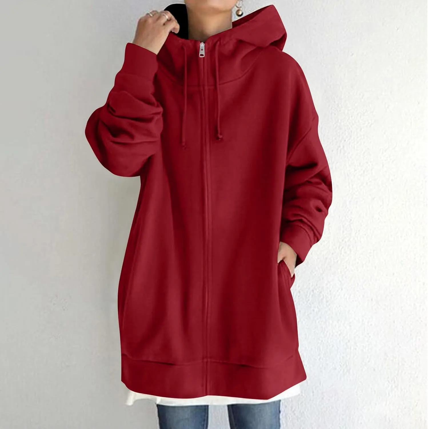 NBXNZWF Womens Zip Up Long Hoodies Lightweight Long Sleeve Tunic Hooded Sweatshirt Casual Fall Oversized Jacket With Pockets