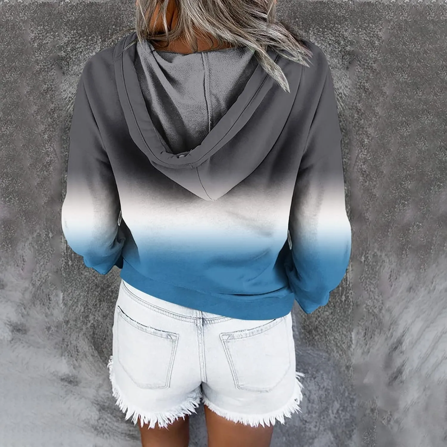 nerohusy Women Casual Button Pullover Sweatshirt V Neck Hoodies Oversized Hooded Tops with Pockets Tie Dye Long Sleeve