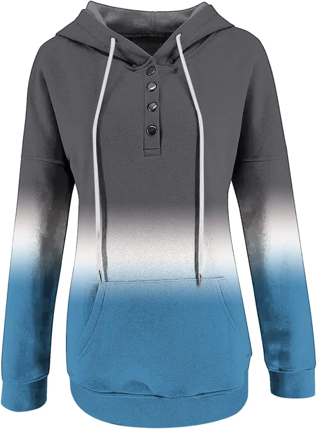 nerohusy Women Casual Button Pullover Sweatshirt V Neck Hoodies Oversized Hooded Tops with Pockets Tie Dye Long Sleeve