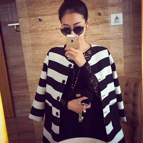 New Autumn Women Outerwear Striped Printed Jacket Slim Casual Coat
