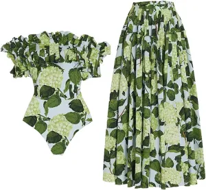 OBEEII Womens One Piece Swimsuit with Cover up Skirt Set Retro Floral Tummy Control Bikini Matching Bathing Suit Beachwear