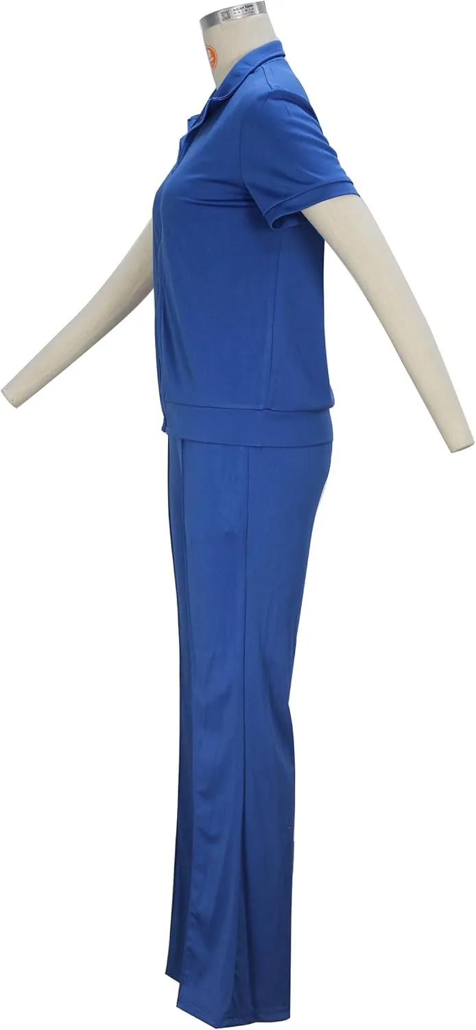 OCEANLUX Women's Lounge Tracksuit Set Two Piece Full Zip Up Short Sleeve Jacket & Drawstring pants Outfits