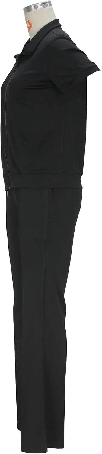 OCEANLUX Women's Lounge Tracksuit Set Two Piece Full Zip Up Short Sleeve Jacket & Drawstring pants Outfits