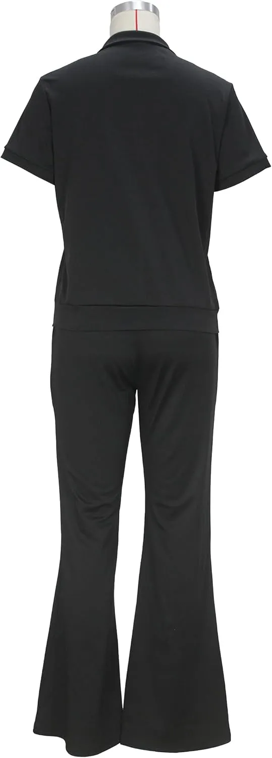 OCEANLUX Women's Lounge Tracksuit Set Two Piece Full Zip Up Short Sleeve Jacket & Drawstring pants Outfits