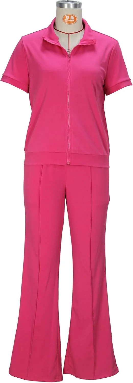 OCEANLUX Women's Lounge Tracksuit Set Two Piece Full Zip Up Short Sleeve Jacket & Drawstring pants Outfits