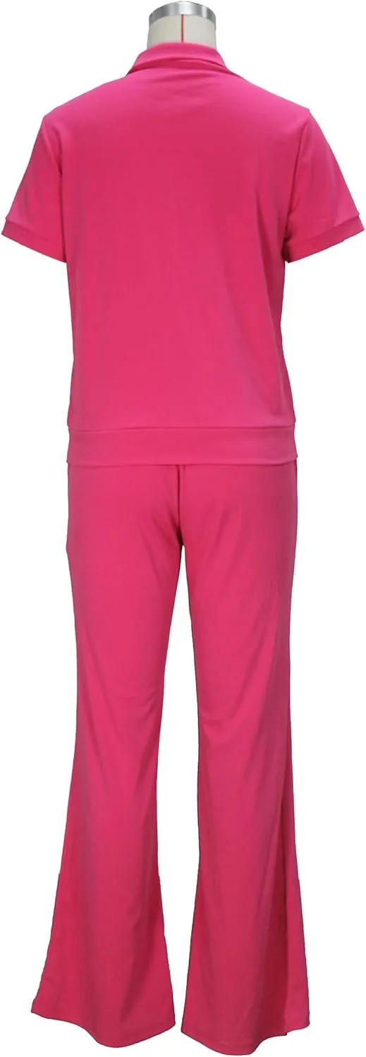 OCEANLUX Women's Lounge Tracksuit Set Two Piece Full Zip Up Short Sleeve Jacket & Drawstring pants Outfits