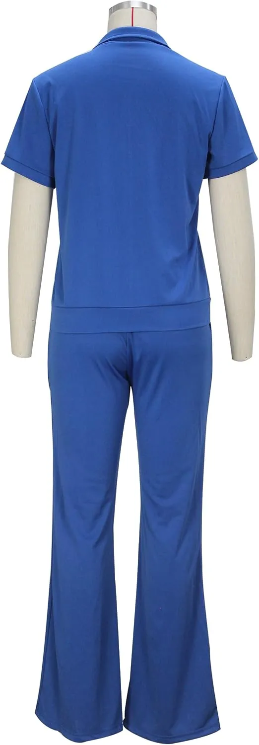 OCEANLUX Women's Lounge Tracksuit Set Two Piece Full Zip Up Short Sleeve Jacket & Drawstring pants Outfits