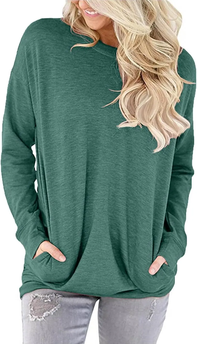ONLYSHE Womens Crewneck Sweatshirt Casual Loose Fitting Tops Long Sleeve T Shirt