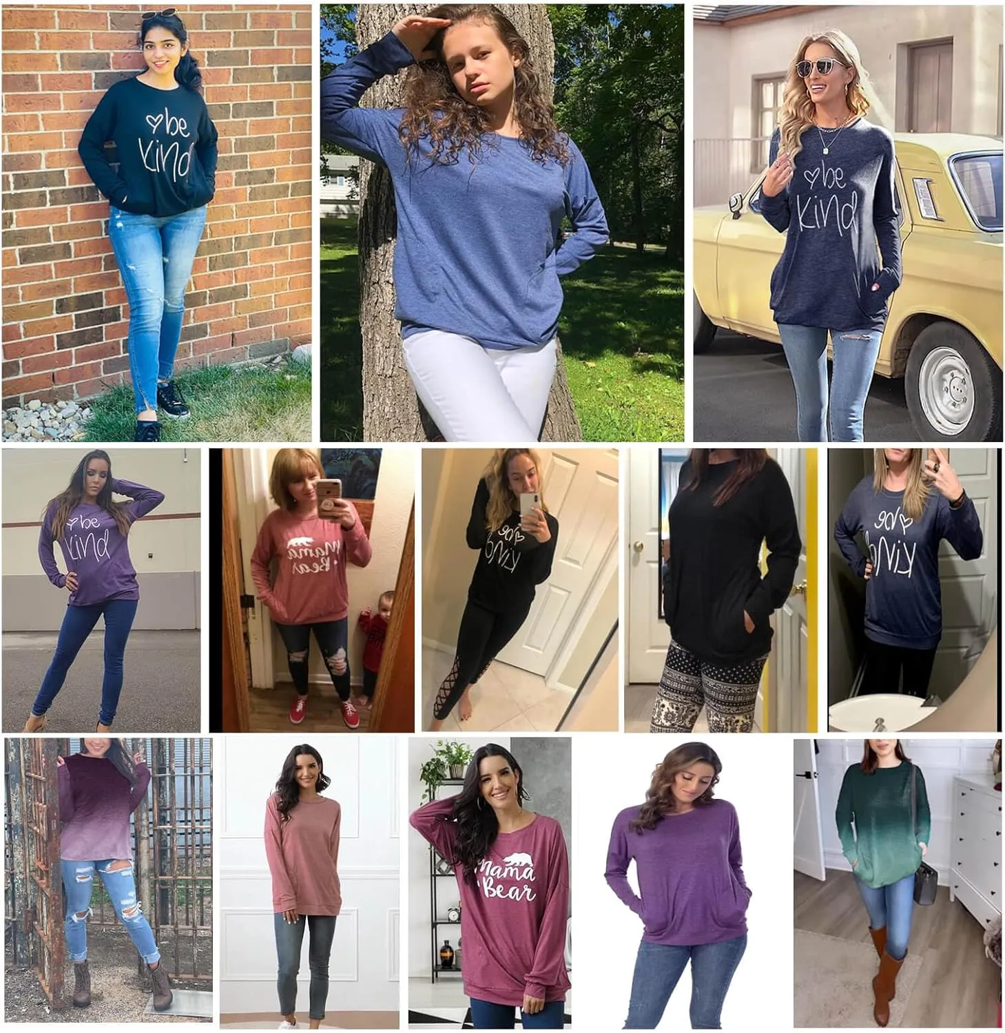 ONLYSHE Womens Crewneck Sweatshirt Casual Loose Fitting Tops Long Sleeve T Shirt