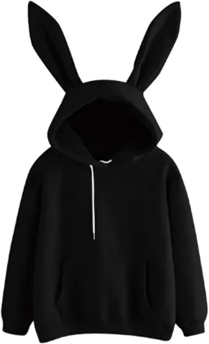 Oplxuo Women Bunny Ear Hoodies Kawaii Pullover Tops Rabbit Ear Sweatshirt with Pocket Cute Animal Hoodie for Teen Girls