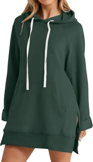 Oversized Hoodie Dress for Women, Pullover Long Sleeve Split Hem Valentines Day Sweatshirts with Pockets