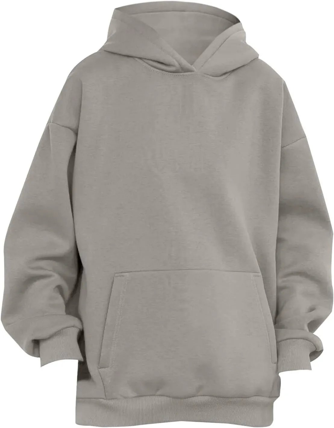 Oversized Hoodie Women Lantern Sleeve Fleece Lined Crewneck Sweatshirt Loose Fit Drop Shoulder Hooded Pullover