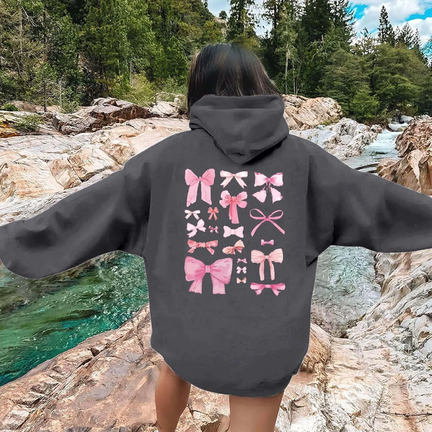 Oversized Hoodies for Women Plus Size Fall Long Sleeve Casual Print Preppy Hoodie Y2k Sweatshirts Teen Girls Clothes