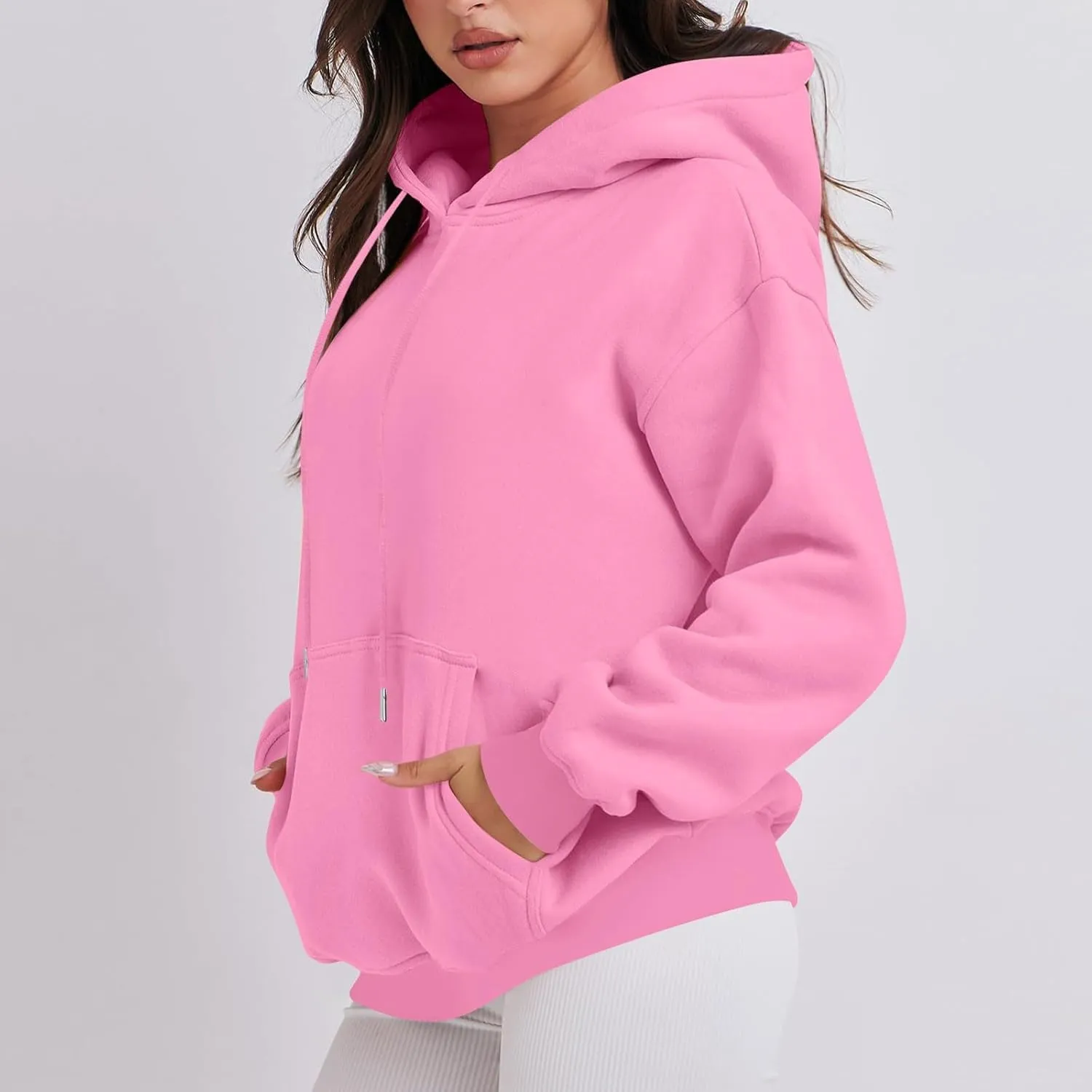 Oversized Hoodies For Women,2024 Fall Trendy Basic Plain Y2K Hoodies Drawstring Pullover Tops Long Sleeve Sweatshirt