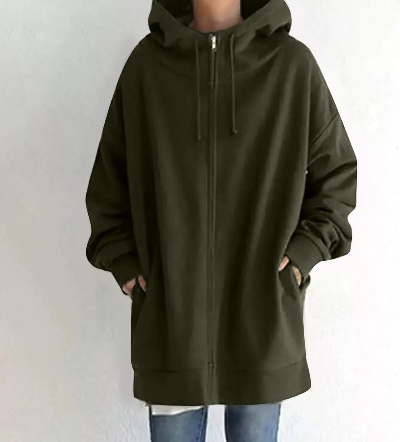 Oversized Zip Up Hoodies for Women Plus Size Long Sleeve Hooded Sweatshirt Casual Fall Long Jacket with Pockets