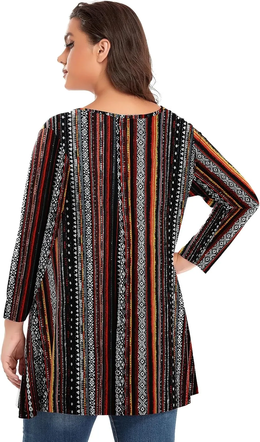 OVERWORETY Plus Size Tops for Women 3/4 Sleeve Henley V Neck Button Tunics Casual Loose Swing Shirts for Leggings