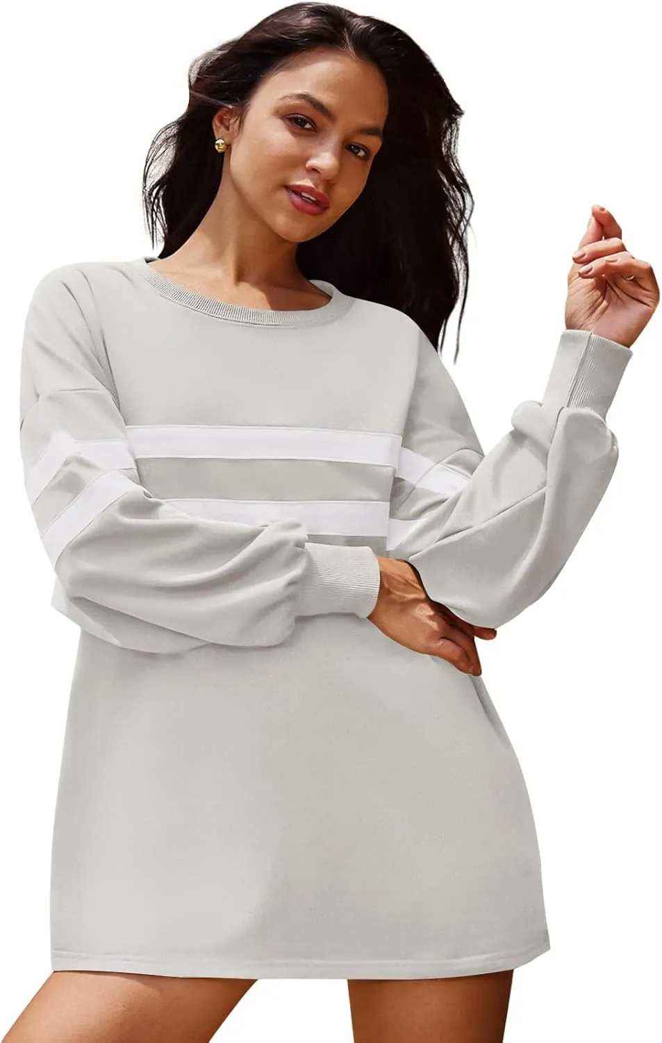Panadila Womens Oversized Crewneck Sweatshirt Striped Pullover Long Sleeve Tunic Tops to Wear with Leggings