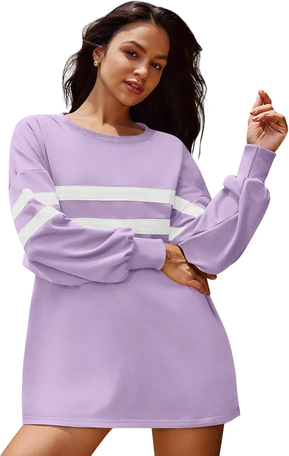 Panadila Womens Oversized Crewneck Sweatshirt Striped Pullover Long Sleeve Tunic Tops to Wear with Leggings