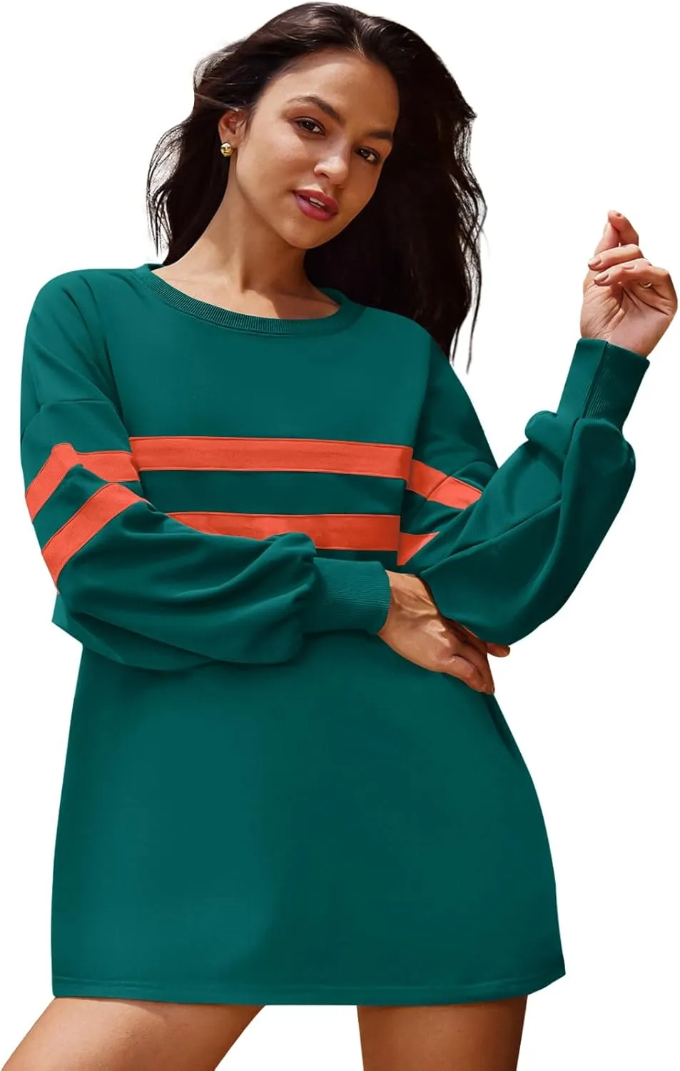 Panadila Womens Oversized Crewneck Sweatshirt Striped Pullover Long Sleeve Tunic Tops to Wear with Leggings
