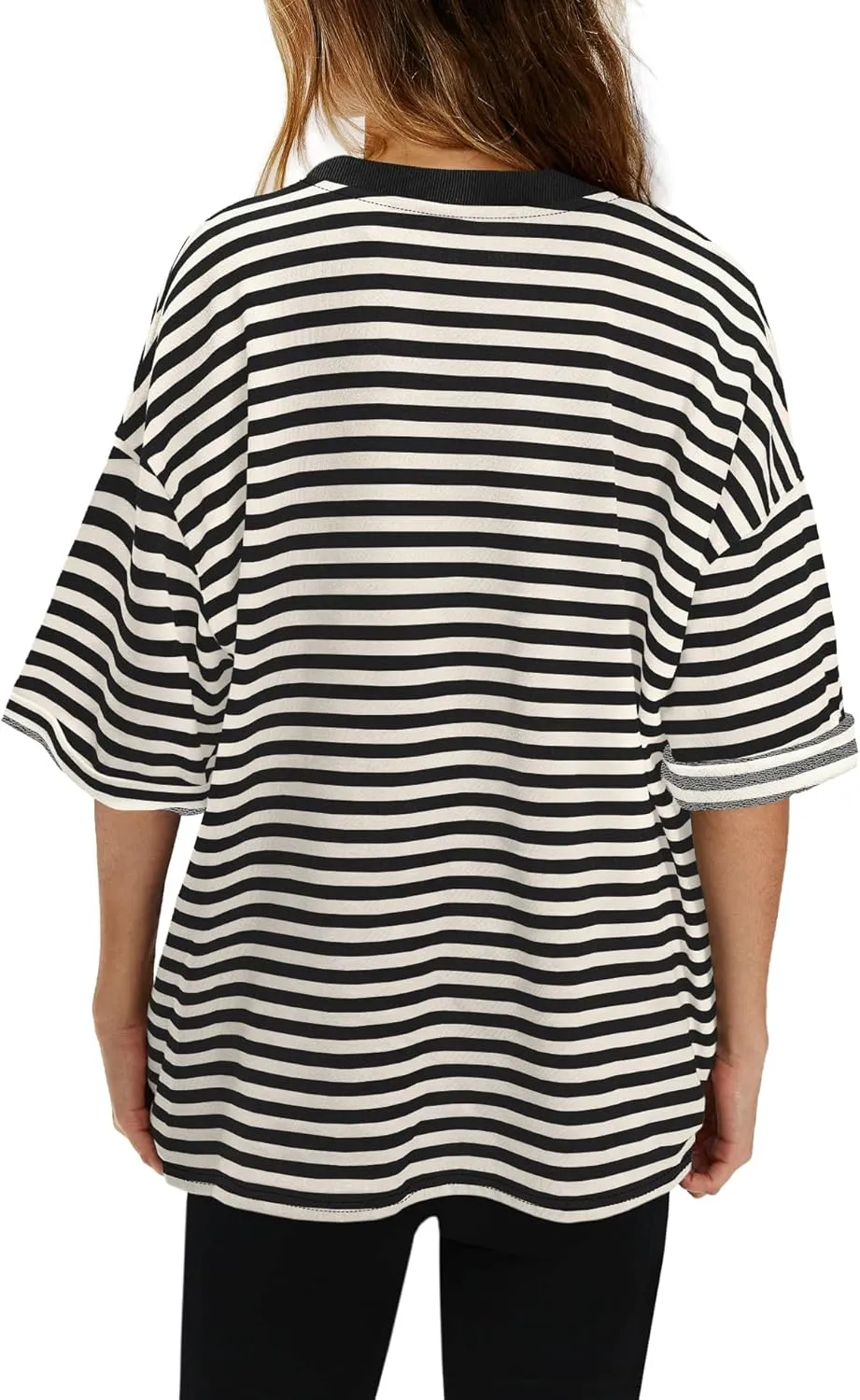 Panadila Womens Striped Short Sleeve Tunic Tops Oversized Crewneck T Shirt Casual Loose Fit Color Block Sweatshirt